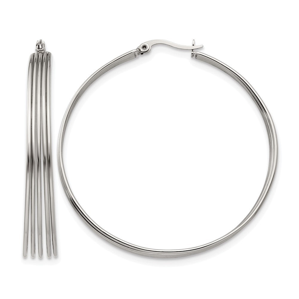 Chisel Stainless Steel Polished Wire Hoop Earrings, 55 x 53 mm