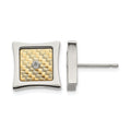 Chisel Stainless Steel Polished with 18k Gold Accent and .03 Carat Diamond Square Post Earrings, 0.03 ct, 10.78 x 11.5 mm