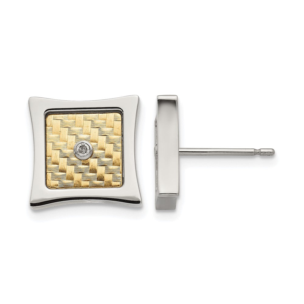 Chisel Stainless Steel Polished with 18k Gold Accent and .03 Carat Diamond Square Post Earrings, 0.03 ct, 10.78 x 11.5 mm