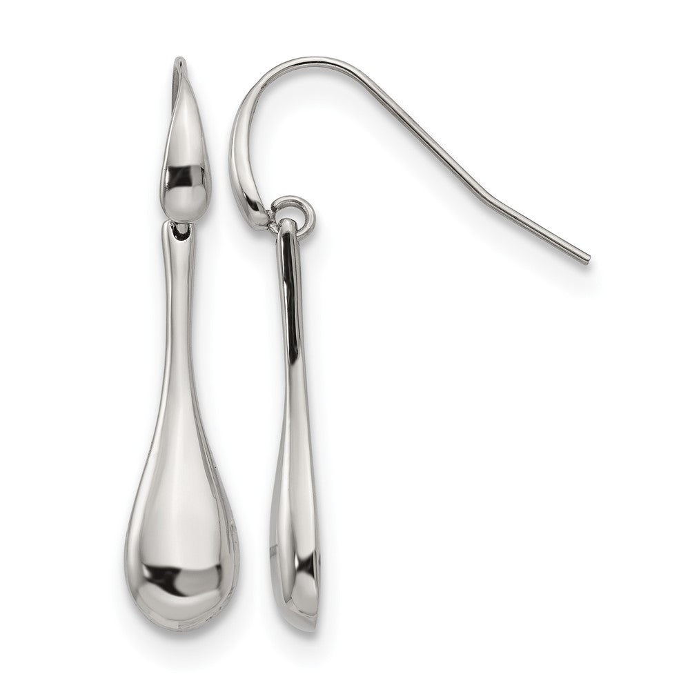 Stainless Steel Polished Dangle Shepherd Hook Earrings, 34.39 x 7.03 mm