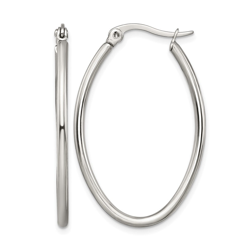 Chisel Stainless Steel Polished 25mm Diameter 2mm Oval Hoop Earrings, 35 x 25 mm