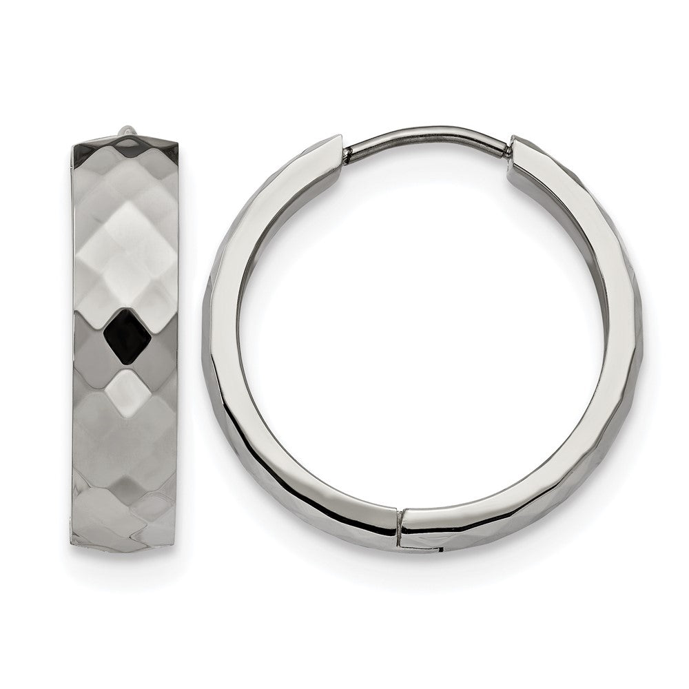 Chisel Stainless Steel Polished and Textured 6mm Hinged Hoop Earrings, 24 x 24 mm