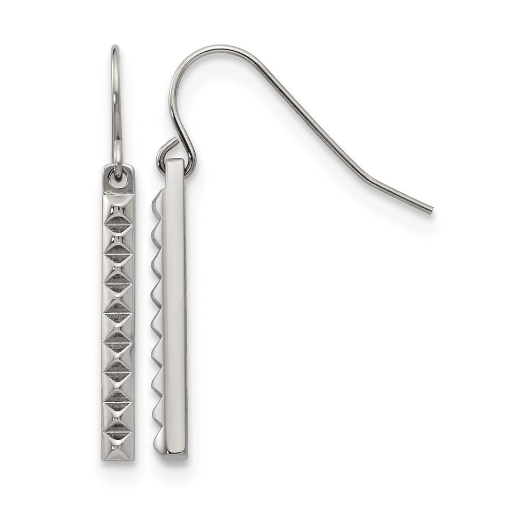 Stainless Steel Polished Studded Bar Shepherds Hook Earrings, 33 x 3 mm