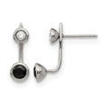 Stainless Steel Polished Black and White CZ Post Earrings, 19 x 6 mm