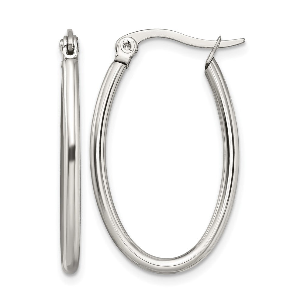 Chisel Stainless Steel Polished 18mm Diameter 2mm Oval Hoop Earrings, 26 x 18 mm