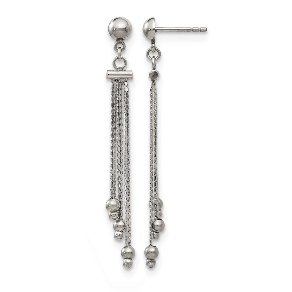 Stainless Stele Polished Beaded Chain Post Dangle Earrings, 15.1 x 0.5 mm