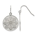 Chisel Stainless Steel Polished Cut-out Flower Dangle Shepherd Hook Earrings, 28.8 x 25 mm