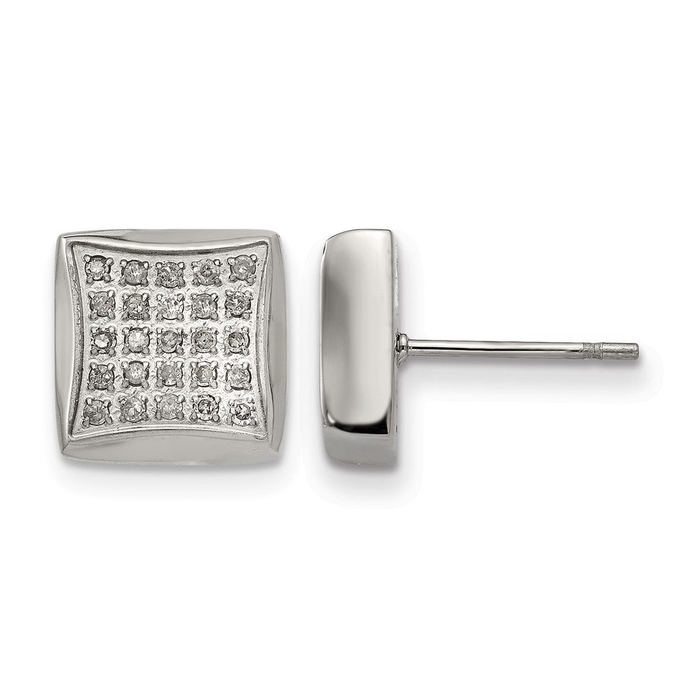 Chisel Stainless Steel Polished with 1/4 Carat Diamond Square Post Earrings, 10 x 10 mm