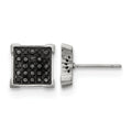 Chisel Stainless Steel Polished with 1/4 Carat Black Diamond Square Post Earrings, 10 x 10 mm