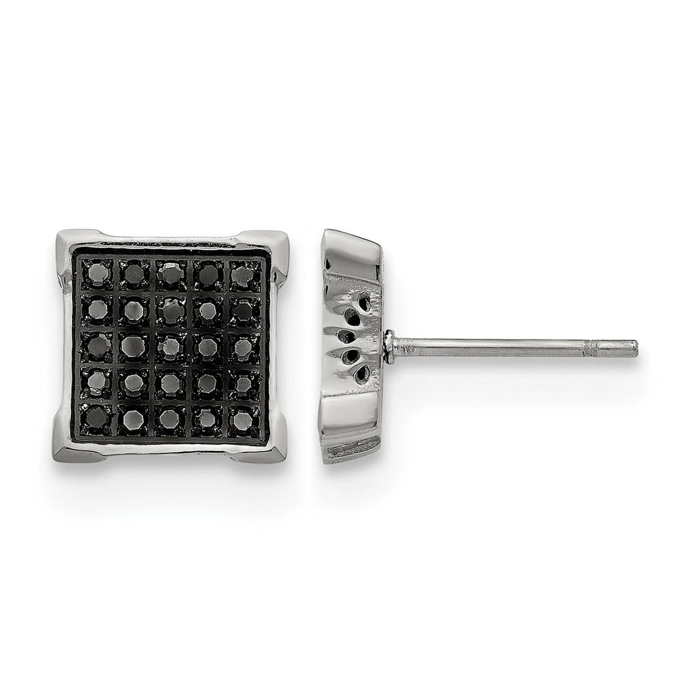 Chisel Stainless Steel Polished with 1/4 Carat Black Diamond Square Post Earrings, 10 x 10 mm