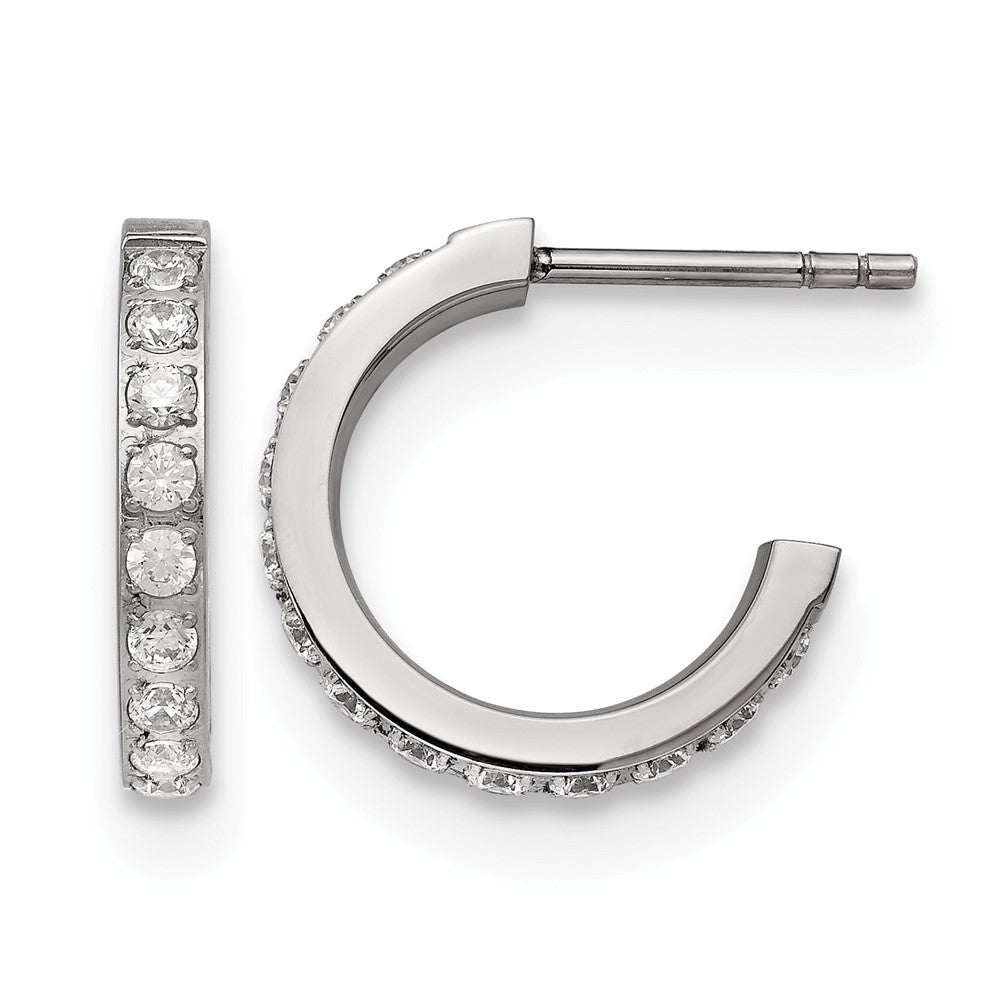 Chisel Stainless Steel Polished with CZ Post Hoop Earrings, 15 x 15 mm