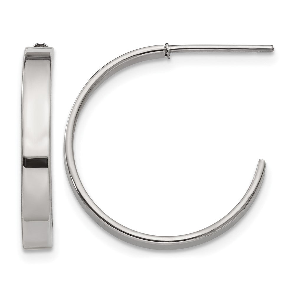 Chisel Stainless Steel Polished 20mm Diameter 3mm J Hoop Post Earrings, 20 x 20 mm