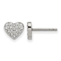 Chisel Stainless Steel Polished with CZ Heart Post Earrings, 7.5 x 8.7 mm