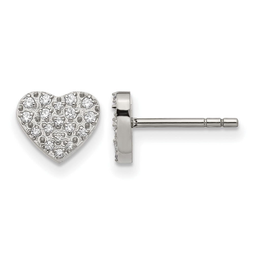 Chisel Stainless Steel Polished with CZ Heart Post Earrings, 7.5 x 8.7 mm