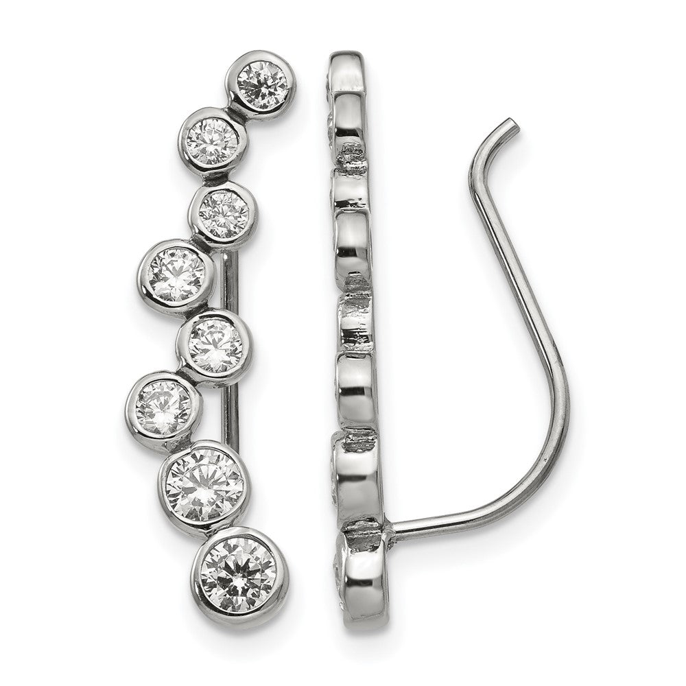 Chisel Stainless Steel Polished with CZ Ear Climbers, 25.2 x 1.6 mm