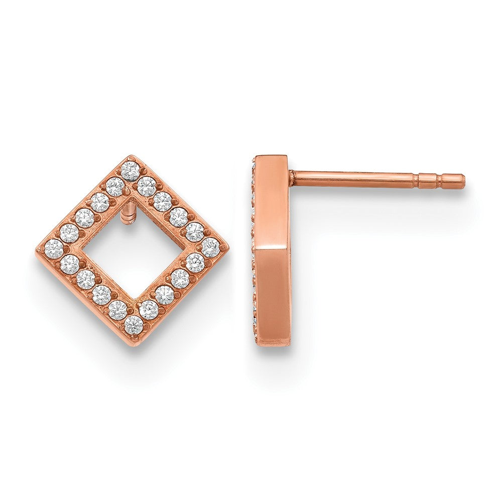 Chisel Stainless Steel Polished Rose IP-plated CZ Diamond-shaped Post Earrings, 12.1 x 11.5 mm