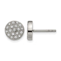 Chisel Stainless Steel Polished with CZ Post Earrings, 9 x 9 mm