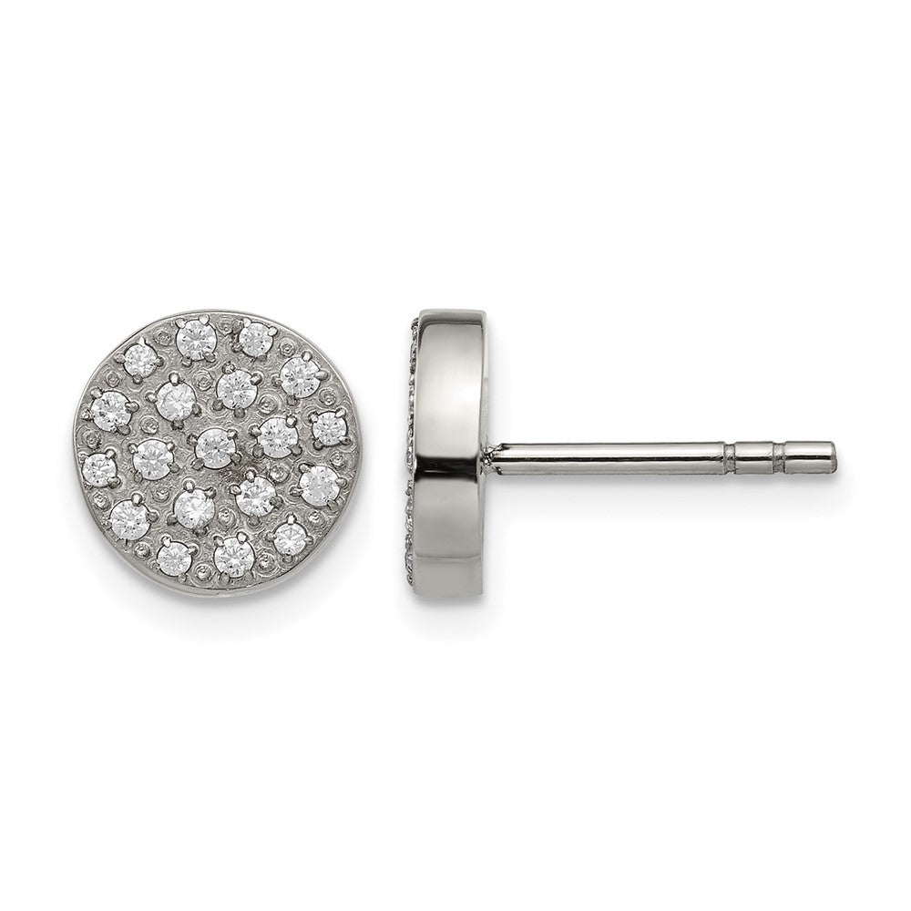 Chisel Stainless Steel Polished with CZ Post Earrings, 9 x 9 mm