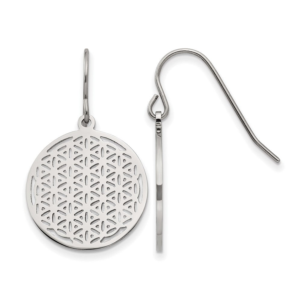 Chisel Stainless Steel Polished Flower Cut-out Dangle Shepherd Hook Earrings, 1.1 mm