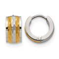 Chisel Stainless Steel Polished and Textured Yellow IP-plated 7mm Hinged Hoop Earrings, 13 x 13 mm