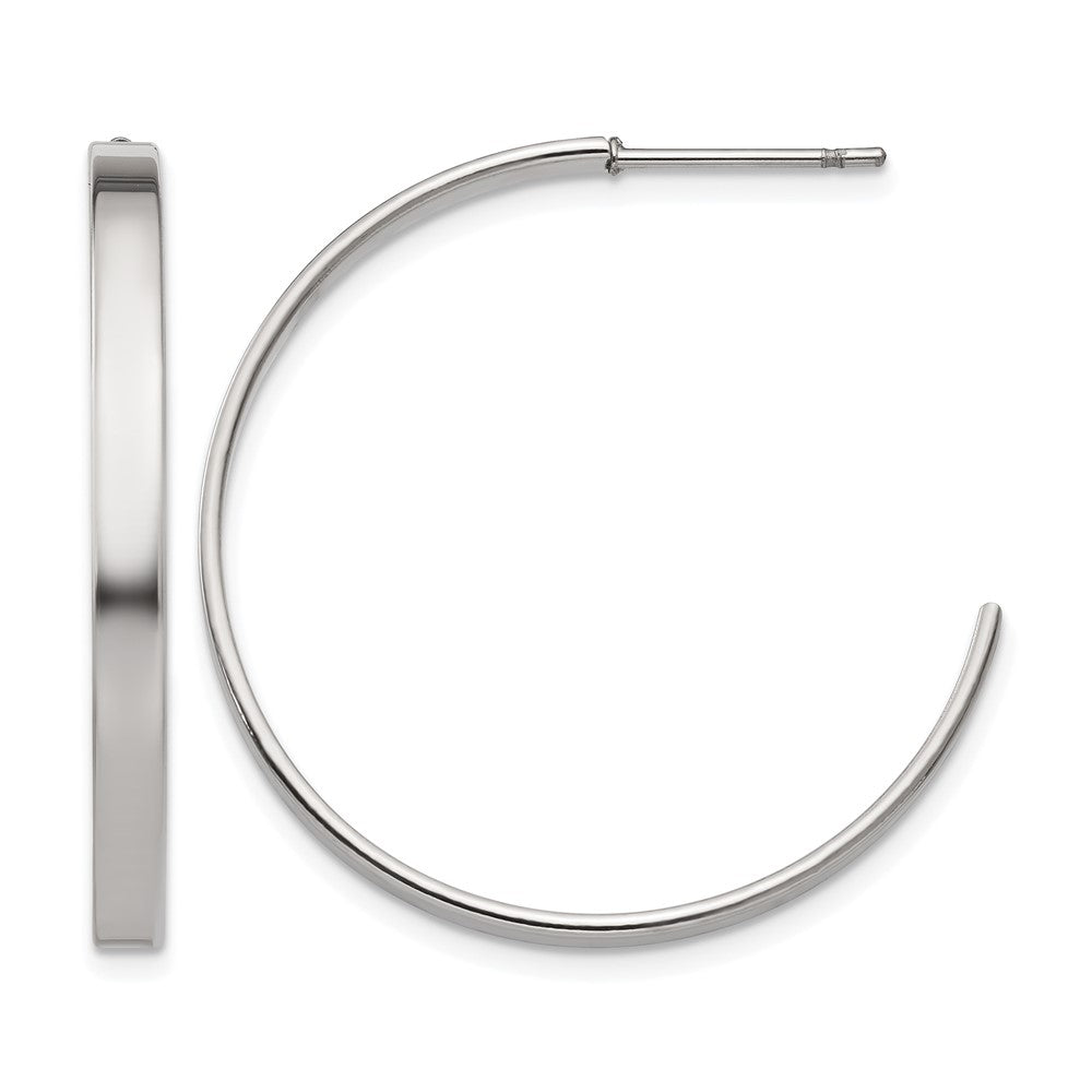 Chisel Stainless Steel Polished 33mm Diameter 3mm J Hoop Post Earrings, 32 x 33 mm