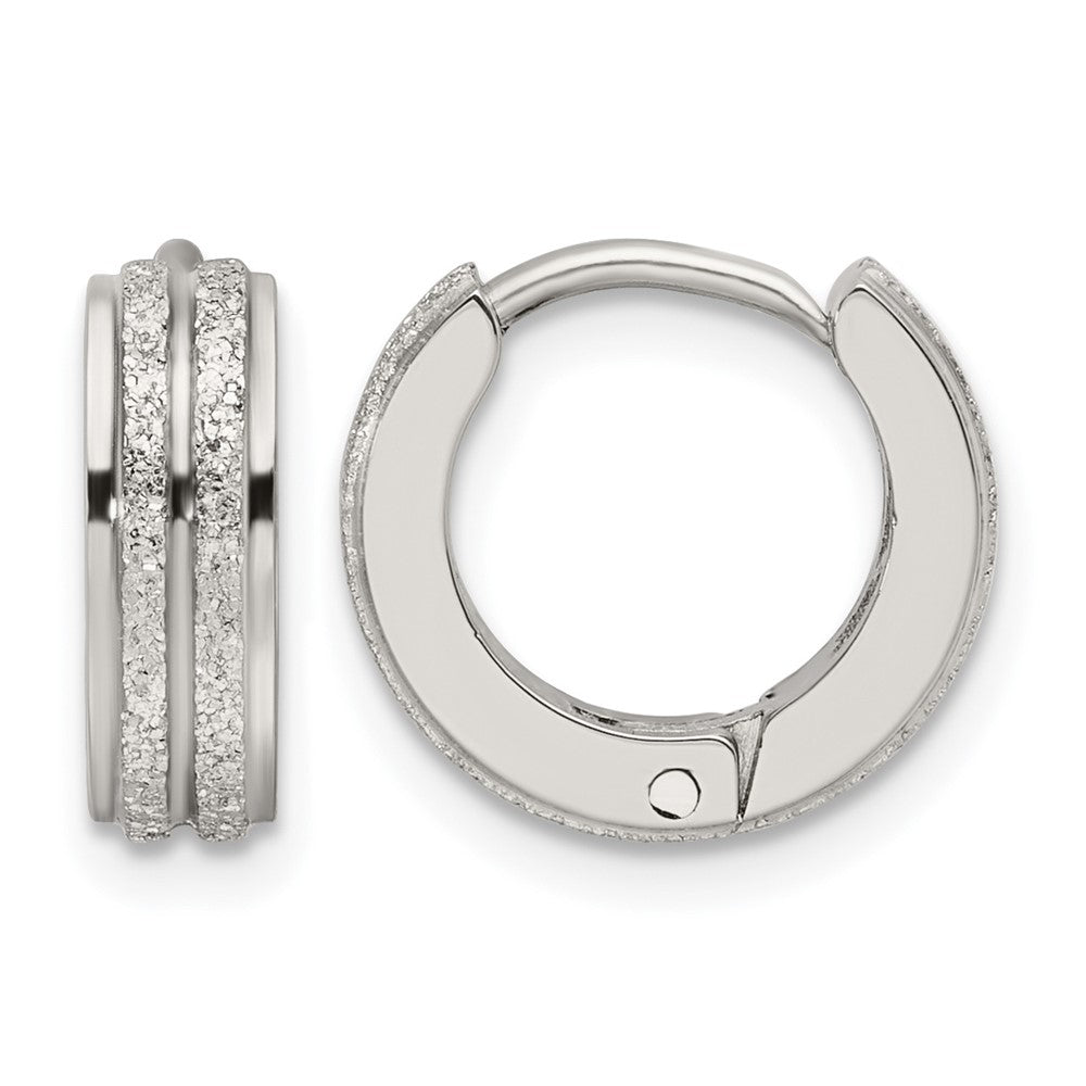 Chisel Stainless Steel Polished Laser cut 4mm Hinged Hoop Earrings, 13 x 14 mm