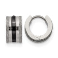 Chisel Stainless Steel Polished Black IP-Plated Laser cut 7mm Hoop Earrings, 12 x 13 mm