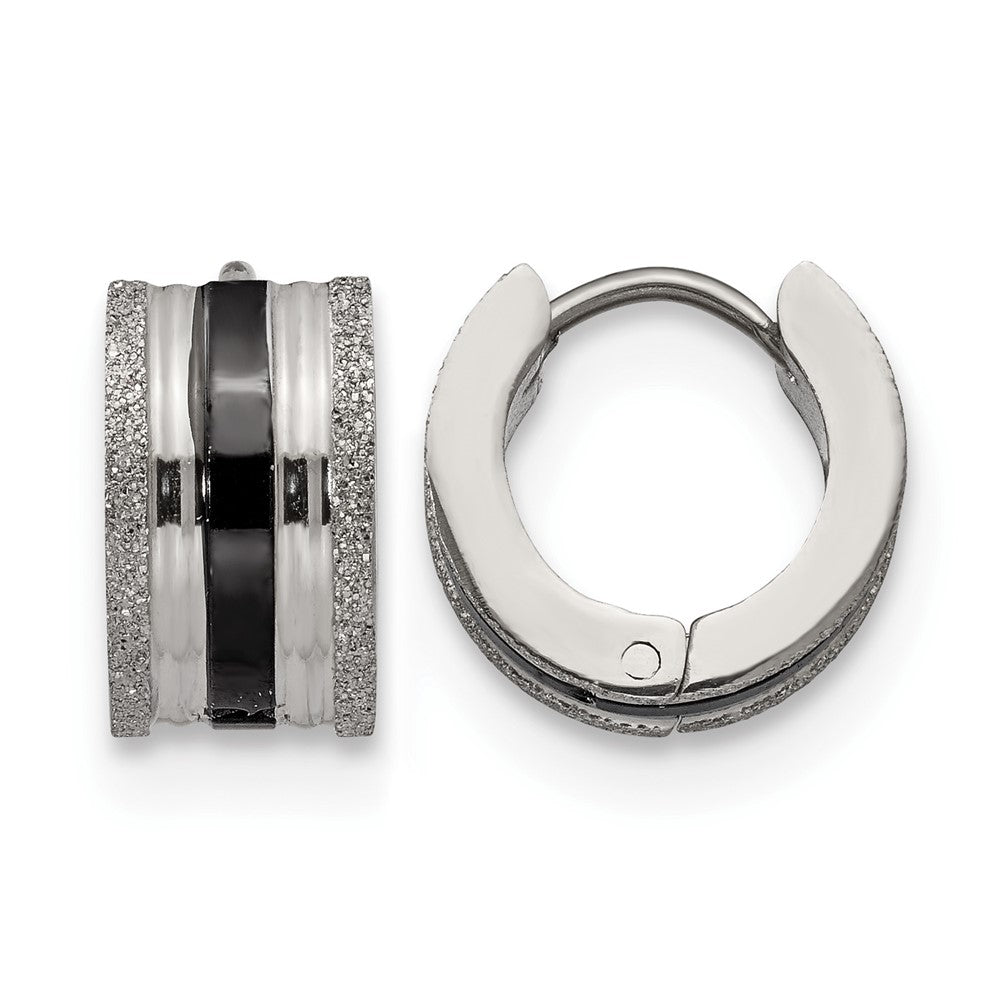 Chisel Stainless Steel Polished Black IP-Plated Laser cut 7mm Hoop Earrings, 12 x 13 mm
