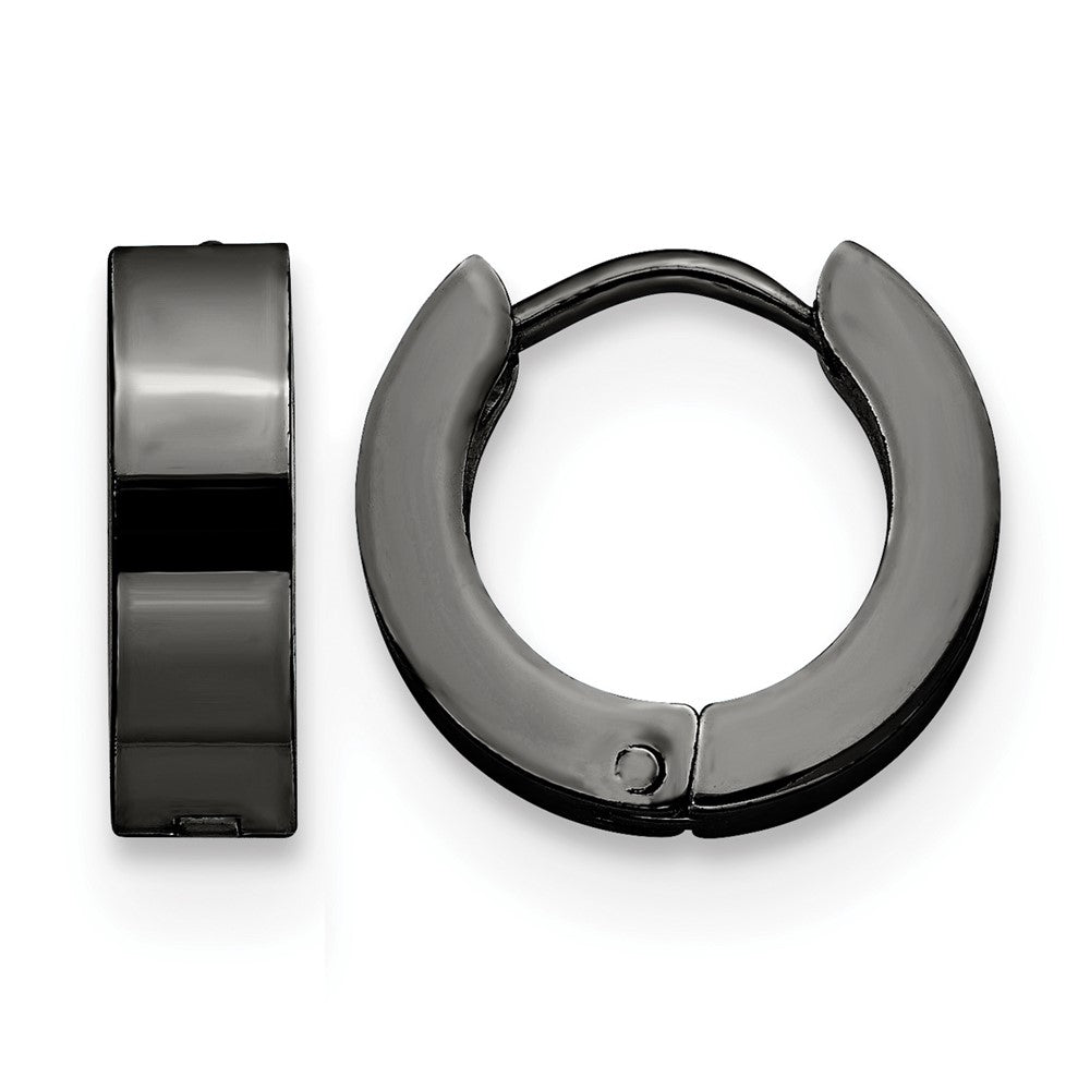 Chisel Stainless Steel Polished Black IP-plated 4mm Hinged Hoop Earrings, 12 x 14 mm