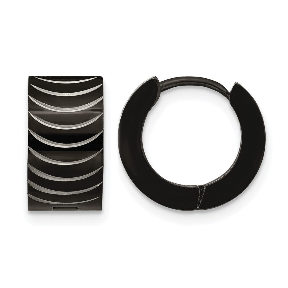 Chisel Stainless Steel Polished Black IP-plated 7mm Hinged Hoop Earrings, 13 x 13 mm