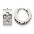 Chisel Stainless Steel Polished with CZ Cross 7mm Hinged Hoop Earrings, 12 x 13 mm