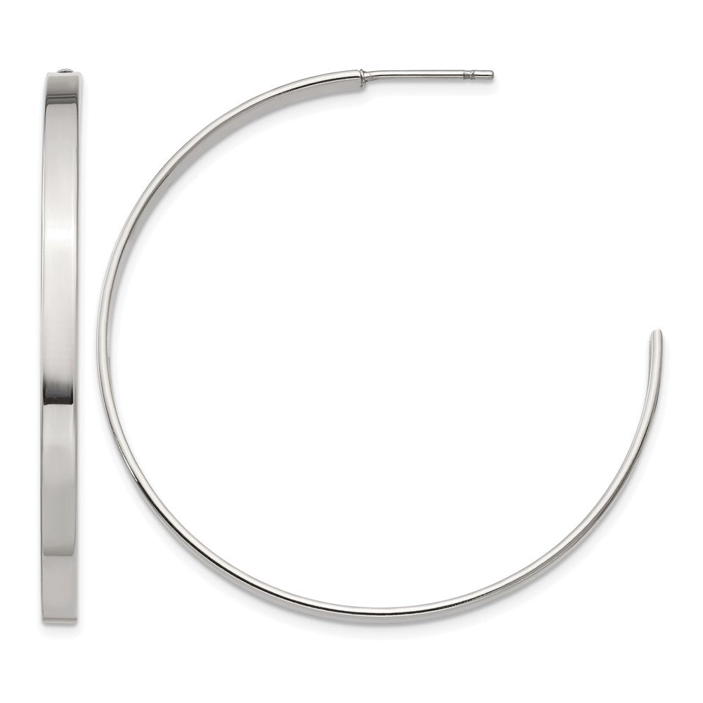 Chisel Stainless Steel Polished 44mm Diameter 3mm J Hoop Post Earrings, 42 x 44 mm