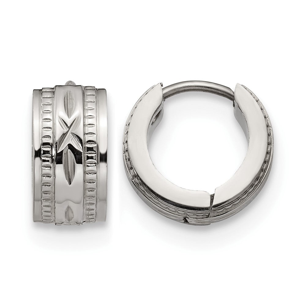 Chisel Stainless Steel Polished and Textured 6mm Hinged Hoop Earrings, 12 x 13 mm