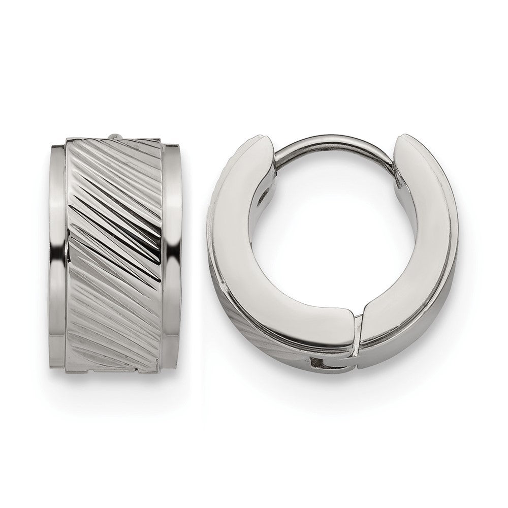 Chisel Stainless Steel Polished and Textured 7mm Hinged Hoop Earrings, 12 x 13 mm
