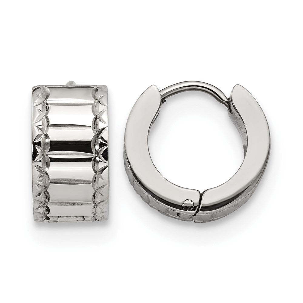 Chisel Stainless Steel Polished and Textured 5mm Hinged Hoop Earrings, 13 x 19 mm