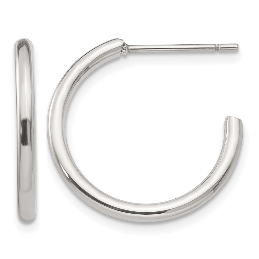 Chisel Stainless Steel Polished 19mm Diameter 2mm J Hoop Post Earrings, 20 x 20 mm