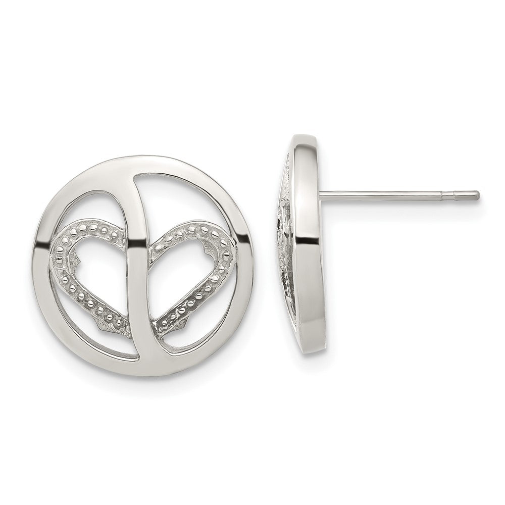 Stainless Steel CZ Circle Heart Earrings, 15 x 15 mm
