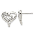 Stainless Steel CZ Heart Earrings, 17 x 15 mm