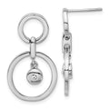 Stainless Steel Polished CZ Circles Post Dangle Earrings, 26 x 16 mm