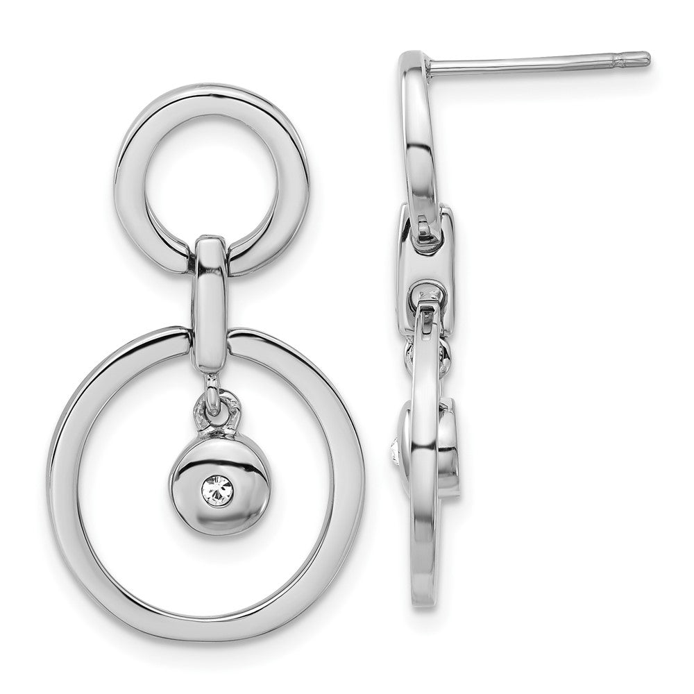 Stainless Steel Polished CZ Circles Post Dangle Earrings, 26 x 16 mm