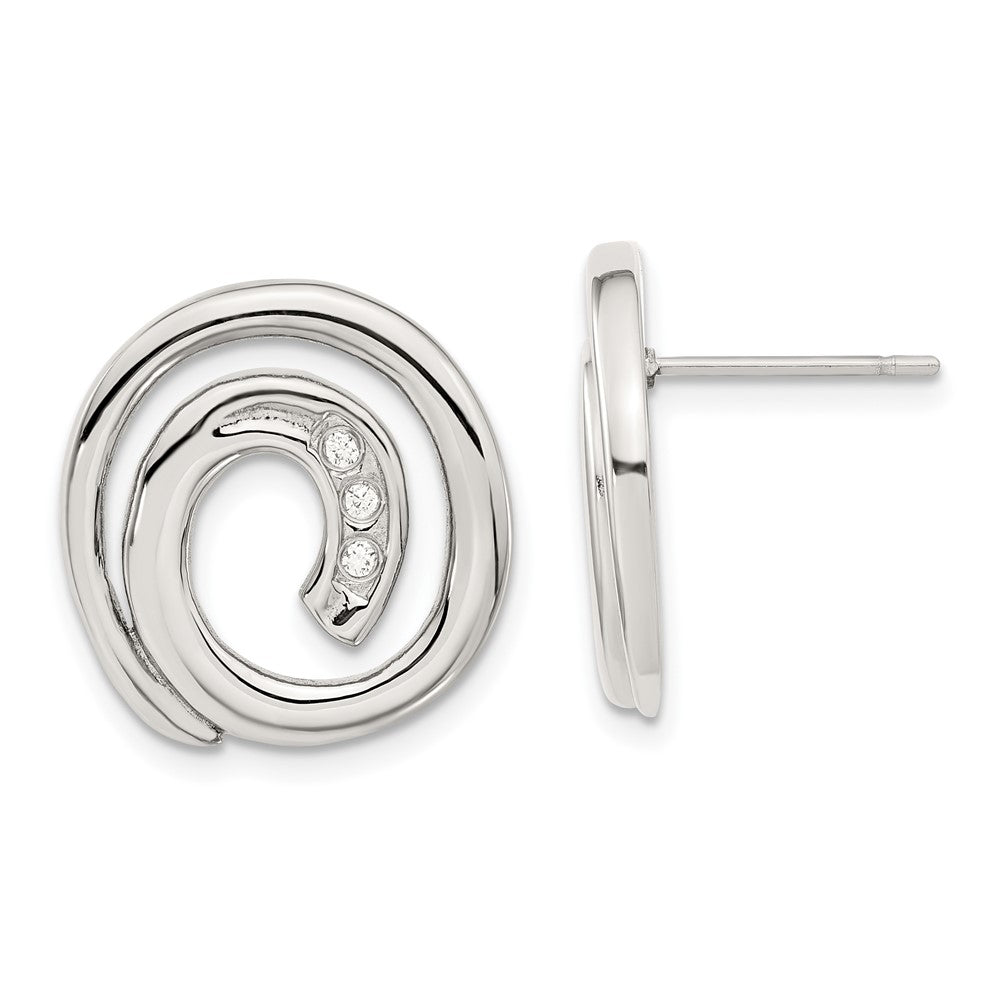 Stainless Steel CZ Swirl Circle Earrings, 20 x 20 mm