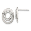 Stainless Steel CZ Double Oval Earrings, 17 x 13 mm