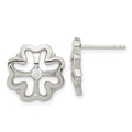 Stainless Steel CZ Clover Earrings, 15 x 15 mm