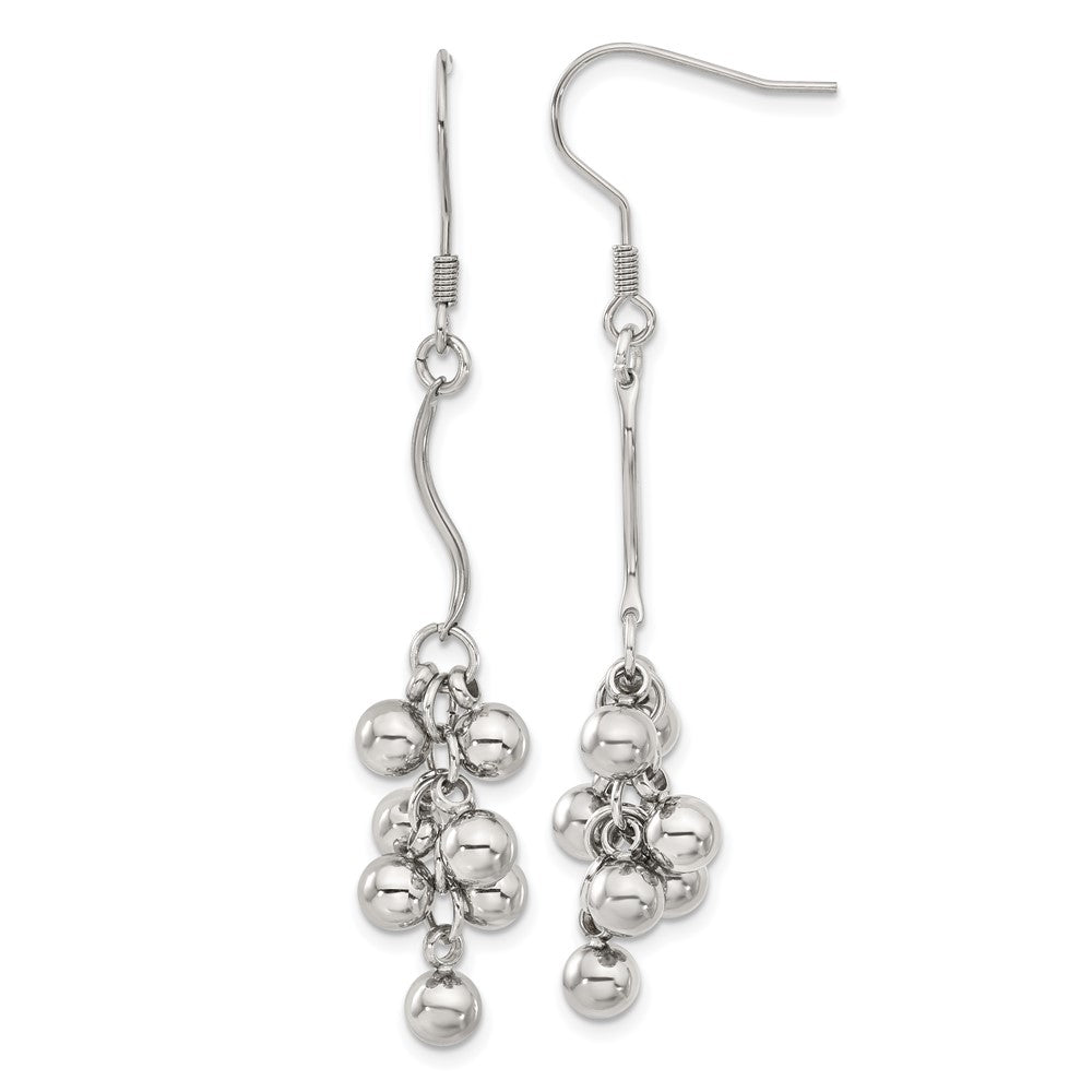 Stainless Steel Polished Beads Dangle Earrings, 64 x 11 mm