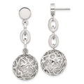 Stainless Steel Heart Cutouts Puffed Circle Post Dangle Earrings, 36 x 17 mm