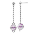 Stainless Steel Purple IP-plated Diamond-cut Bead Post Dangle Earrings, 49 x 12 mm