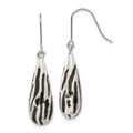 Stainless Steel Black Resin Striped Polished Teardrop Dangle Earrings, 45.6 x 9.4 mm