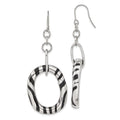 Stainless Steel Black Enamel Striped Oval Dangle Earrings, 69.4 x 26.8 mm