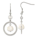Stainless Steel FW Cultured Pearl Circle Dangle Earrings, 47 x 19 mm