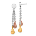 Stainless Steel Rose & Brown IP-plated Teardrops Post Dangle Earrings, 54.8 x 7 mm